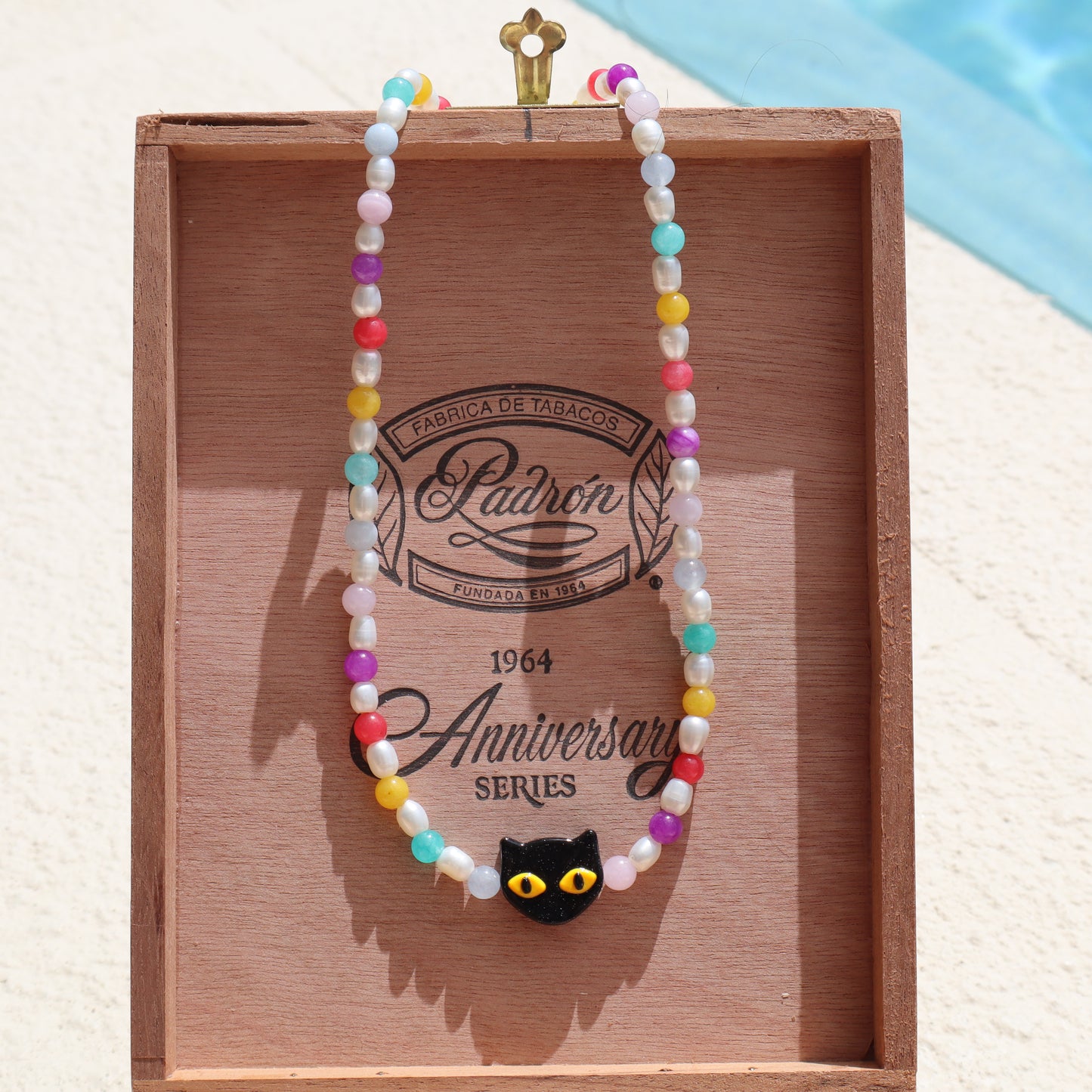 Black Cat Rainbow Pearl Necklace