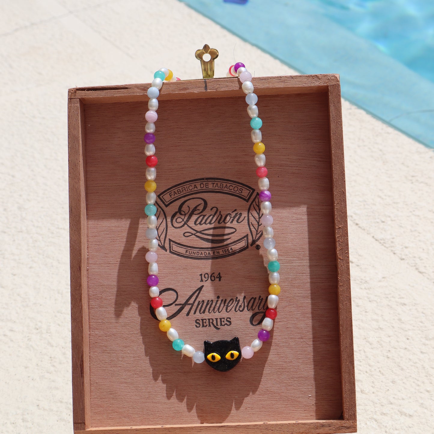 Black Cat Rainbow Pearl Necklace